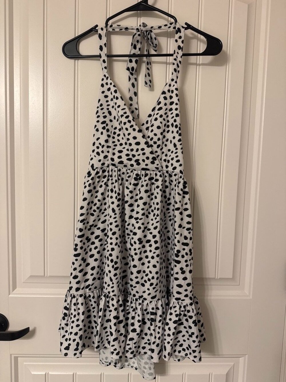 White & black polka dot / Dalmatian / cheetah print halter dress